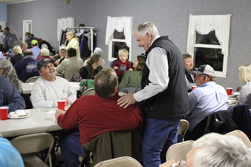 <p>Democrat photo/Austin Hornbostel</p><p>Gov. Mike Parson greeted the majority of guests Nov. 12 at the Moniteau County Cattlemen’s Association Dinner and Scholarship Night.</p>
