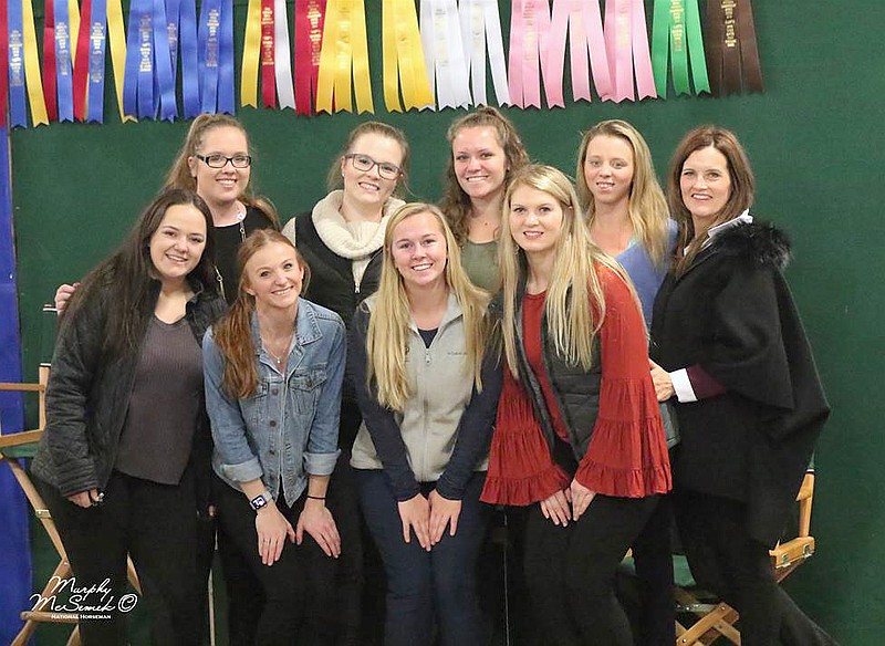 A number of William Woods University equestrian program participants competed in the United Professional Horseman's American Royal National Championship last week. Saddle-seat riders included, back from left, Emily Rhodes, Grace McFarland, Hayden Nielsen and Kasey Nolan and, front from left, Victoria Papai, Shenia Beyer, Maddie Van Guilder and Sarah Track.