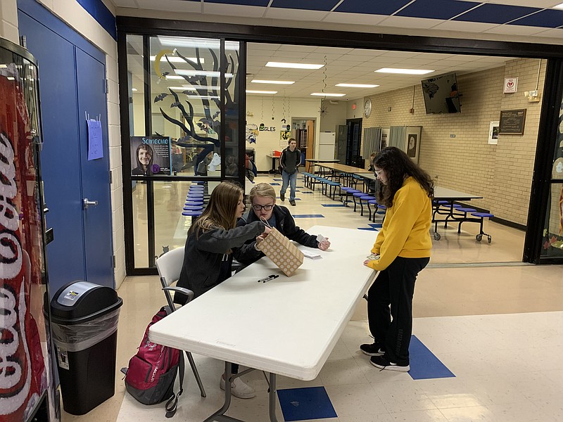 Kylee Russell and Brienna Crider helped to sell Halloween Candygrams last month for the Jamestown C-1 Schools Future Business Leaders of America (FBLA). The FBLA was working to raise money so it can attend a field trip to the University of Missouri-Columbia Dec. 6 to tour the university's School of Business.