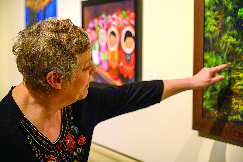 Nancy Martin discusses her art pieces and inspiration for them during an interview at the Texarkana Regional Arts Center.