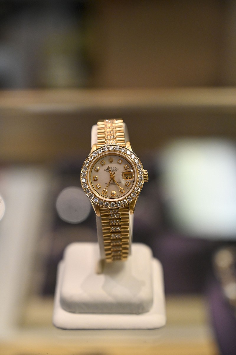 A Rolex watch sits on the counter at Gray's Jewelers in Texarkana, Texas. 