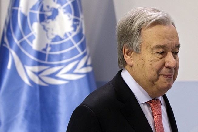 U.N. Secretary-General Antonio Guterres speaks during a news conference Sunday at the COP25 summit in Madrid, Spain. 