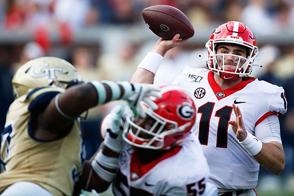 Georgia quarterback Jake Fromm looks to throw a pass in the second half during Saturday's game against Georgia Tech in Atlanta.