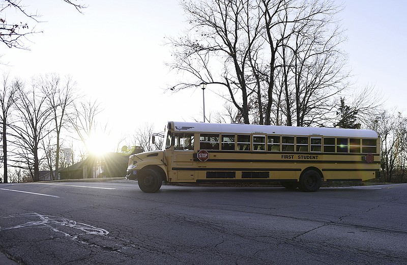 A school bus departs Tuesday, Dec. 3, 2019, from Lewis and Clark Middle School in Jefferson City.