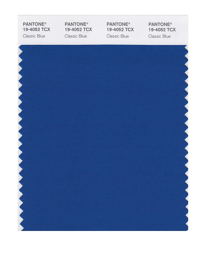 This image released by Pantone shows a classic blue color swatch. The Pantone Color Institute has named Classic Blue as its color of the year for 2020.  (Pantone via AP)