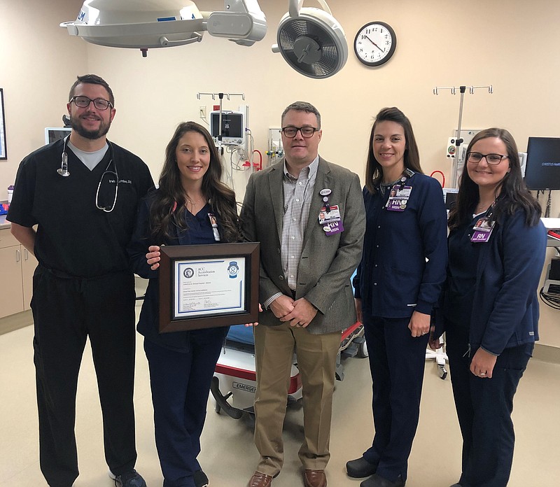 From left, members of the CHRISTUS St. Michael Hospital-Atlanta Chest Pain Team: Dr. Bo Price, Heather Biddy, Micah Johnson, Rachel Bouchard and Megan Martin. (Submitted photo)
