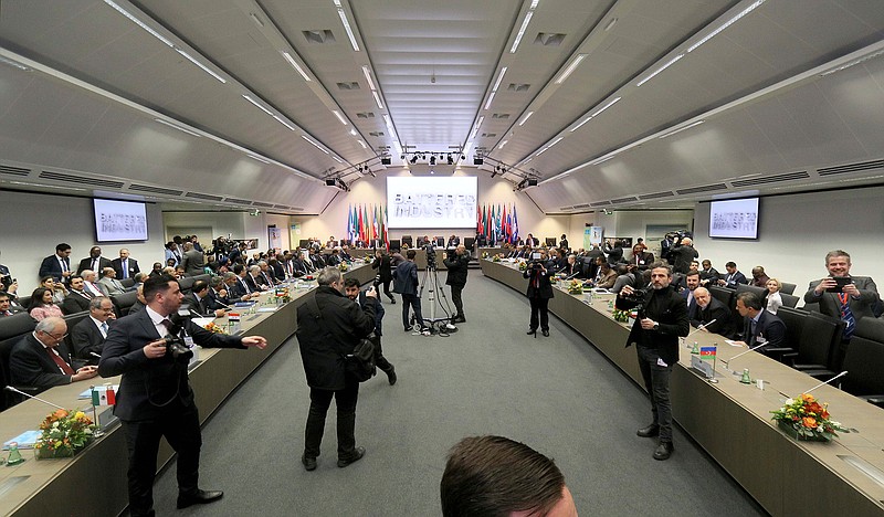 General view of a meeting of oil ministers of the Organization of the Petroleum Exporting Countries, OPEC, at their headquarters in Vienna, Austria, Austria, Thursday, Dec. 5, 2019. (AP Photo/Ronald Zak)
