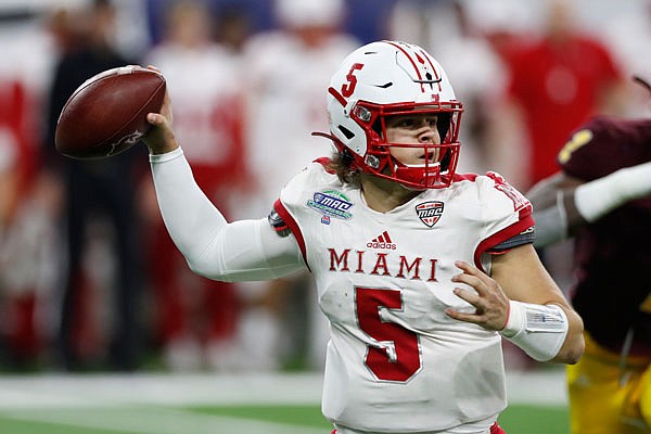 Miami of Ohio quarterback Brett Gabbert throws during the second half of Saturday's Mid-American Conference title game against Central Michigan in Detroit.
