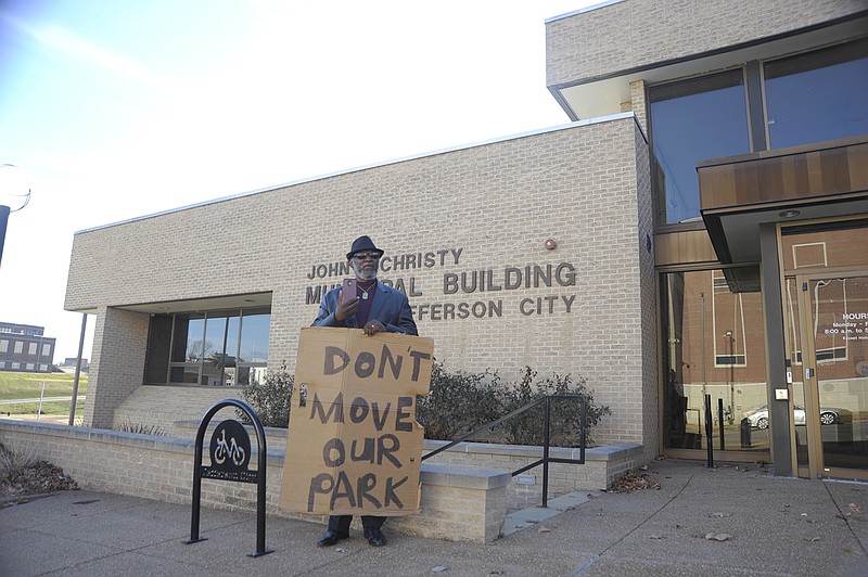 Hans Overman has been protesting the possible relocation of East Miller Park outside of City Hall for several days, often livestreaming the protests on Facebook using his phone.