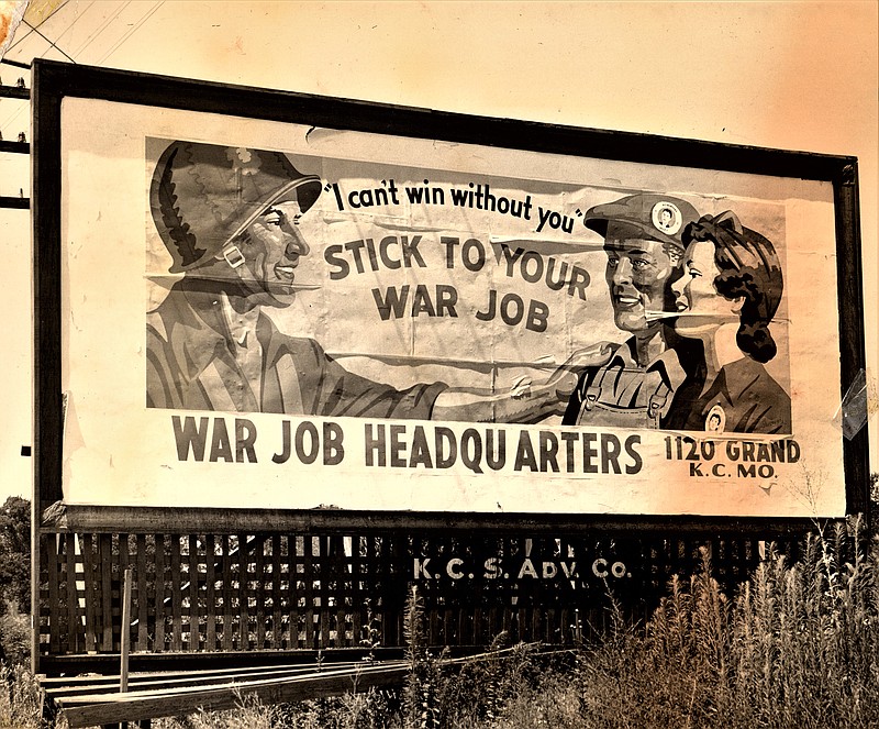 The Citizens War Manpower Committee was established on May 6, 1944, in Kansas City, Missouri, to recruit workers for area war plants. As part of the committee's media campaign, 107 billboards such as the one pictured here were placed throughout the region.