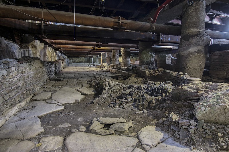 In this 29, Dec, 2015 photo is seen an ancient roman road in a subway under construction at the port city of Thessaloniki, Greece. Greece's Central Archaeological Council ruled on Thursday Dec. 19, 2019, that this section of an ancient Roman road in the northern city of Thessaloniki should be removed to make way for construction of the city's long-delayed subway, in a controversial case that has led to outrage among some experts. (Fani Tripsani /Eurokinissi via AP)