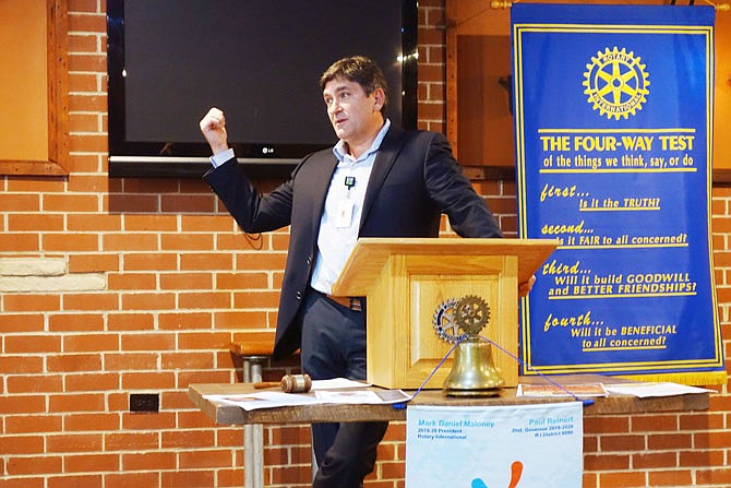 FILE: Former Fulton Medical Center CEO Mike Reece addressed the Fulton Rotary Club about the hospital's debts in October. On Thursday, Noble Health Corporation took over management of the hospital.
