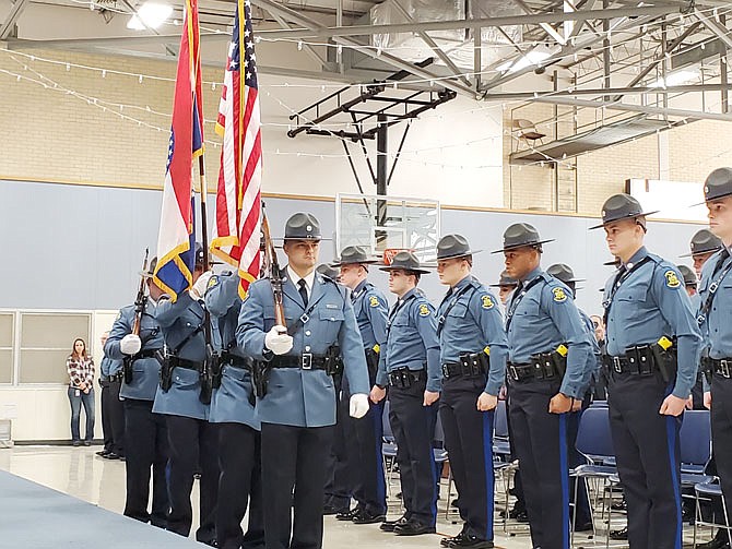 The Colors file into the graduation ceremony of the 108th Missouri Highway Patrol Recruit Class on Friday, Dec. 20, 2019, at the patrol training academy in Jefferson City.