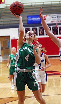 Natalie Heckman of the Blair Oaks Lady Falcons puts up a shot against Hermann in a game earlier this month at Fleming Fieldhouse.