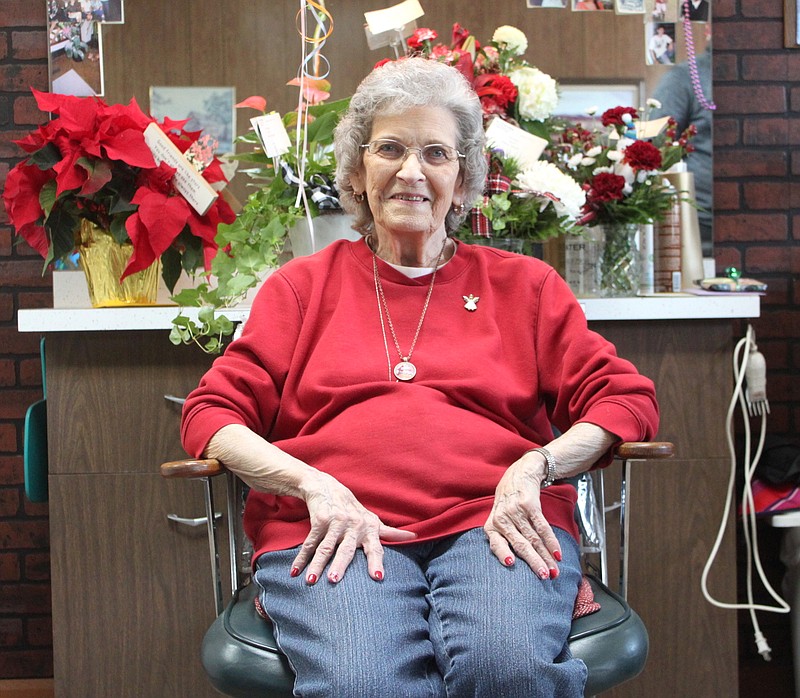 <p>Democrat photo/Liz Morales</p><p>Dot Graham finished her last day at Darrell and Co. Hairstyling after 62 and a half years of service Dec. 27.</p>