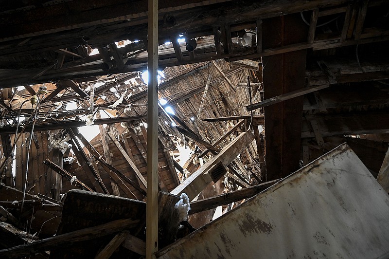 Debris of the Regency House lies on the ground inside of the building on No. 27, 2019, in Texarkana, Ark. 