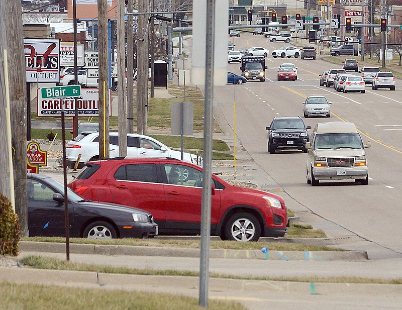 Traffic travels Thursday along Missouri Boulevard past the intersection of Blair Drive. The stretch of Missouri Boulevard has seen the most vehicle accidents in the Capital Area Metropolitan Planning Organization area in the last five years. 