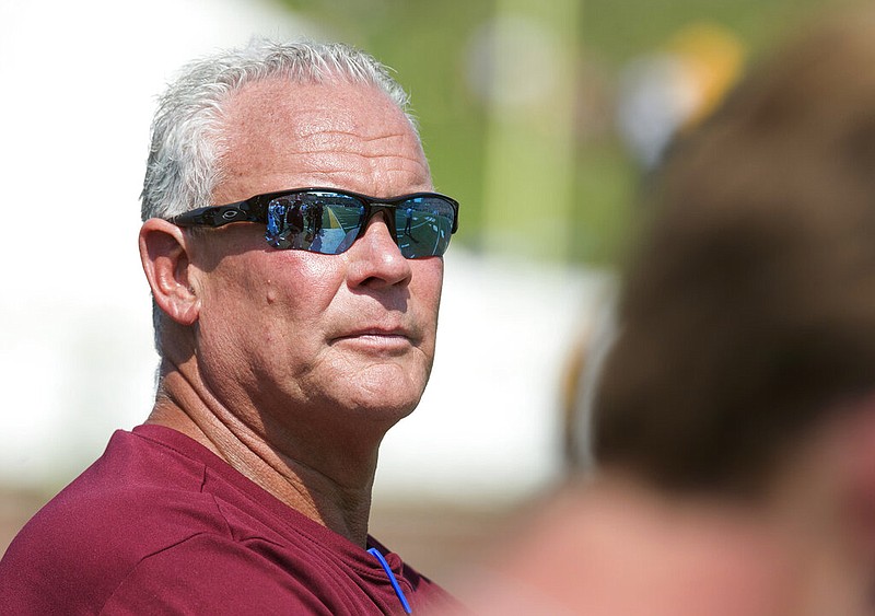  In this Sept. 2017, file photo, Missouri State head coach Dave Steckel watches his team play Missouri during an NCAA college football game in Columbia, Mo. Missouri State University and football coach Dave Steckel are parting ways, the university announced Thursday, Jan. 9, 2020. Steckel, a former defensive coordinator at the University of Missouri, was 13-42 in five seasons at Missouri State.(AP Photo/L.G. Patterson, File)