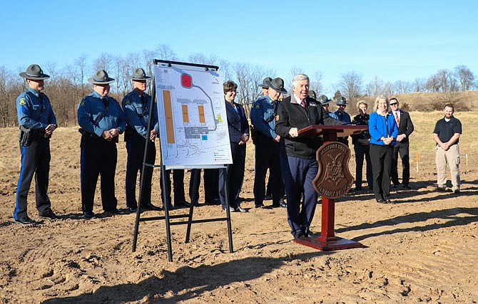 Missouri Gov. Mike Parson speaks Jan. 8, 2020, about the new Highway Patrol firing range located on Missouri 179 at the range's groundbreaking ceremony.