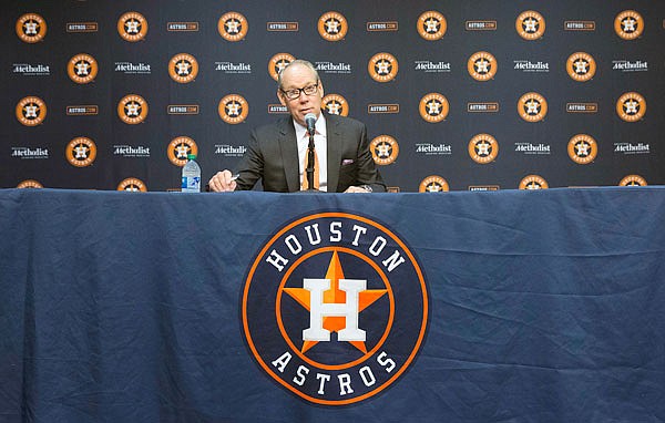 Astros owner Jim Crane speaks at a news conference Monday in Houston.
