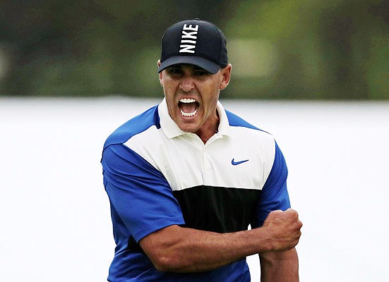 Brooks Koepka reacts after sinking a putt on the 18th green to win the PGA Championship last year at Bethpage Black in Farmingdale, N.Y. 