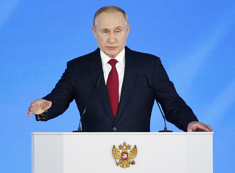 Russian President Vladimir Putin addresses the State Council in Moscow, Russia, Wednesday, Jan. 15, 2020. (AP Photo/Alexander Zemlianichenko )