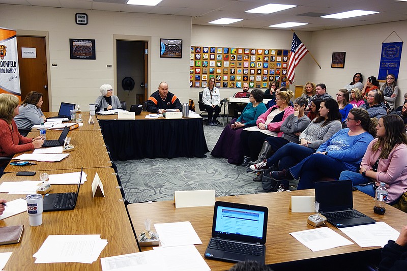 New Bloomfield Board of Education members share their views on the proposed four-day school week during a meeting Thursday, Jan. 16, 2020. Ultimately, the plan passed 4-3.