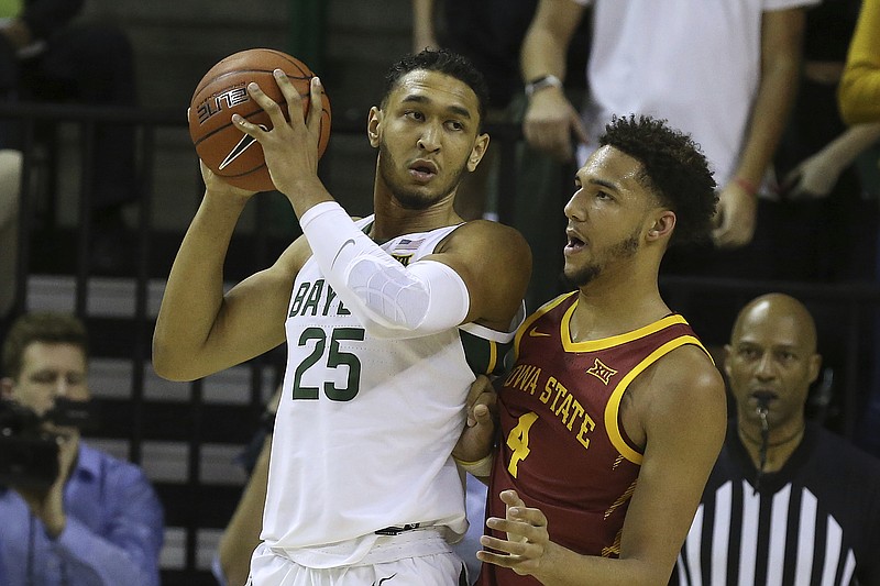 Baylor forward Tristan Clark (25) is guarded by Iowa State forward George Conditt IV (4) during the second half half of an NCAA college basketball game Wednesday Jan. 15, 2020, in Waco, Texas. (AP Photo/Jerry Larson)