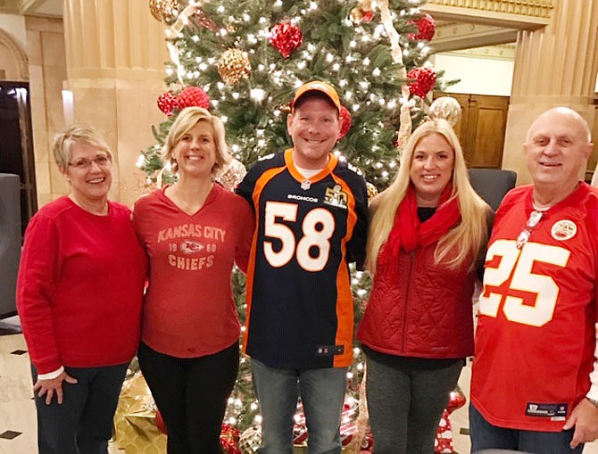From left, Nancy Rau, Leslie Baker, Brian Baker, Laura Rau and Gary Rau celebrate this year's championship run for the Kansas City Chiefs during a recent visit to Kansas City. Gary and Nancy are from Jefferson City and are longtime Chiefs' season ticket holders who celebrated their 50th anniversary on Friday, just a few days after the 50th anniversary of the last time the Chiefs won the Super Bowl.