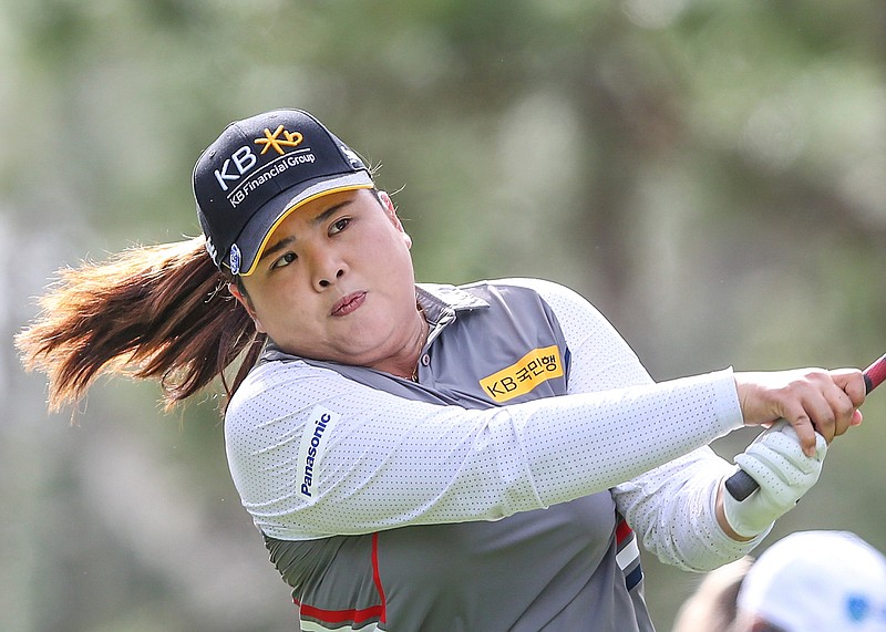 Inbee Park, of Korea, drives from the second tee during the final round of the Tournament of Champions LPGA tournament Sunday in Lake Buena Vista, Fla. 