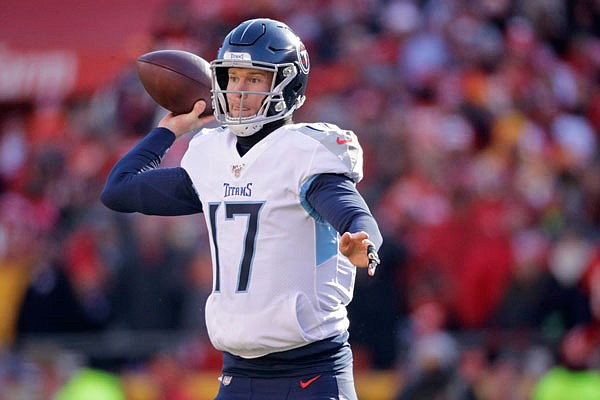Titans quarterback Ryan Tannehill throws the ball during the first half of Sunday's AFC Championship Game against the Chiefs at Arrowhead Stadium in Kansas City.