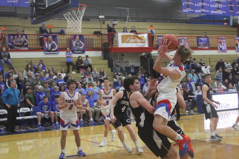 <p>Democrat photo/Kevin Labotka</p><p>Jordan Bondurant shoots while being fouled Jan. 16 during the Pintos win over Centralia in the semifinal round of the California boys tournament.</p>