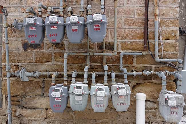 Natural gas meters tick away during chilly weather Monday, Jan. 20, 2020, in Fulton. 