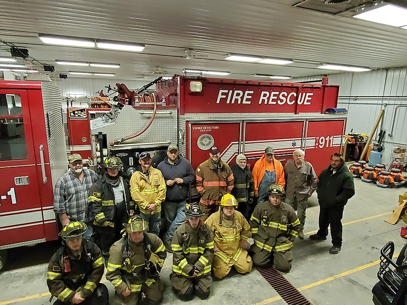 California Rural Fire Protection District's volunteer firefighters are shown. In the back row, from left, are Bobby Borts, John Kilmer, Eric Miller, Anthony Borts, Chris Roney, Josh Foxworthy, Wayne Hagemeyer, Ken Knipker, Ernie Fast Jr. In the front row, from left, are Derrick Werdehauser, Rick Worthey, Jarrett Hatch, Weston Borts, and Bryant Carpenter. (Submitted photo)