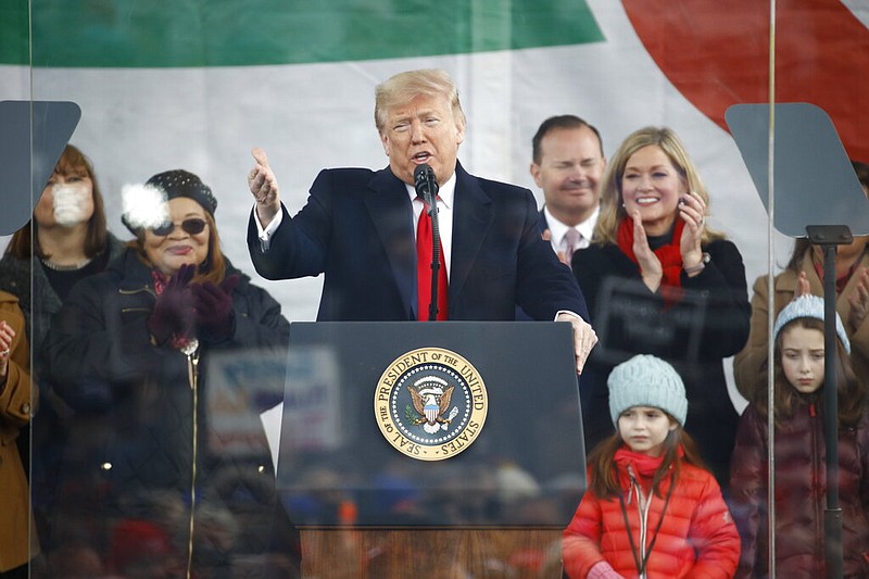 President Donald Trump speaks at a March for Life rally, Friday, Jan. 24, 2020, on the National Mall in Washington.