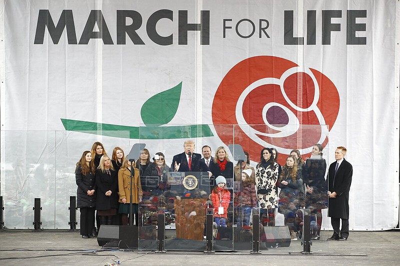 President Donald Trump speaks at a March for Life rally, Friday, Jan. 24, 2020, on the National Mall in Washington.