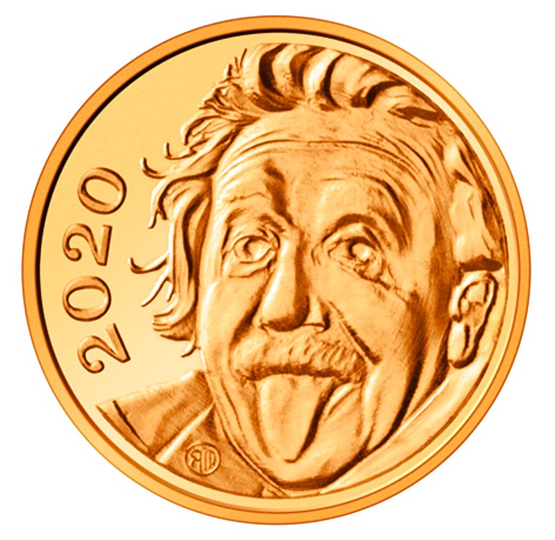 This undated image provided by Swissmint shows a gold coin with the face of Albert Einstein on the image side. State-owned Swissmint said Thursday that the 2.96-millimeter (0.12-inches) gold coin is the smallest in the world. It weighs 0.063 grams (1/500th of an ounce) and has a nominal value of 1/4 Swiss francs ($0.26).  (Handout Swissmint/Benjamin Zurbriggen via AP)