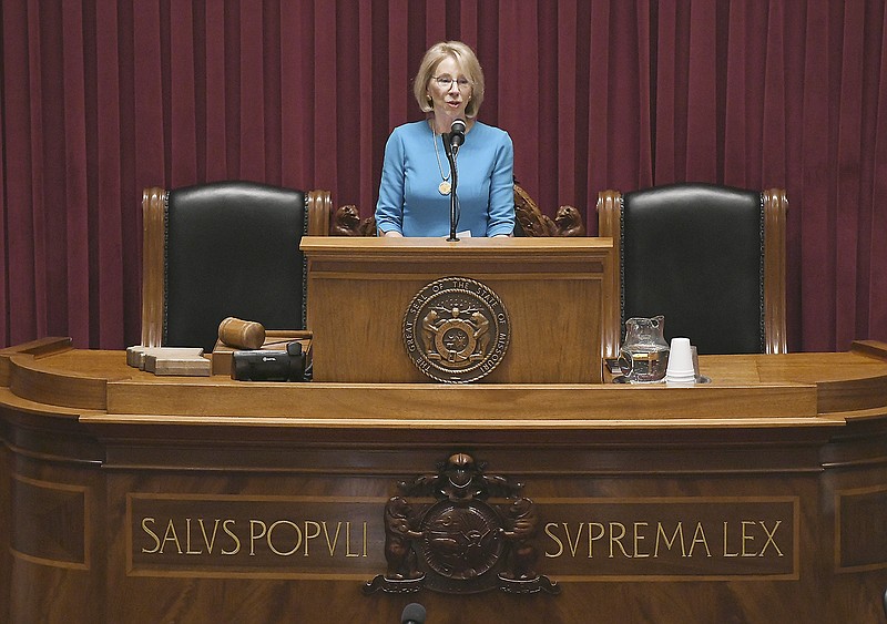 Secretary of Education Betsy DeVos addressed members of The Federalist Society, who were gathered in the House of Representatives chamber Monday for the annual Missouri Chapters Conference.