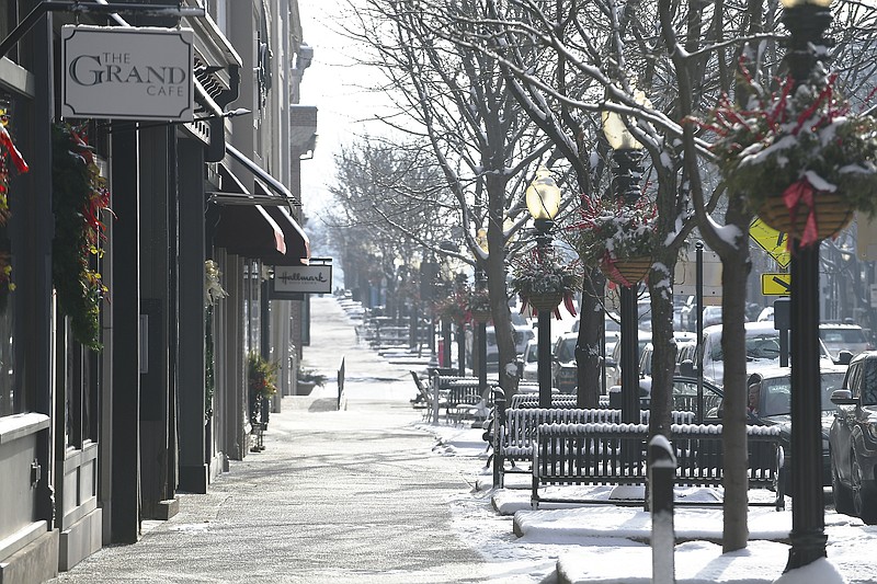 Downtown Jefferson City shimmers in the snow in this January 2020 photo.