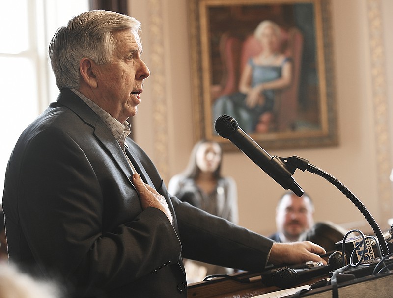 Gov. Mike Parson and first lady Teresa Parson hosted the annual Missouri Press Association luncheon Thursday, Jan. 30, 2020, at the Governor's Mansion. After the meal, Parson addressed reporters' questions about a range of issues.