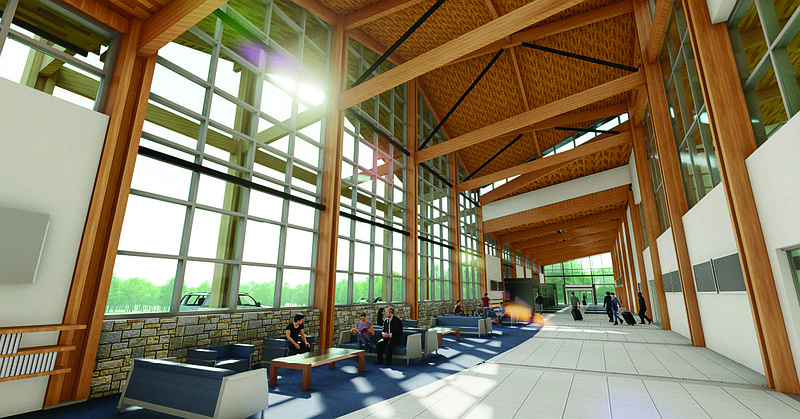 Plans for building a new and larger Texarkana Regional Airport passenger terminal include a more spacious lobby for passengers, as seen in this artist's rendering. Officials said construction could begin early next year and finish by 2024 or 2025.