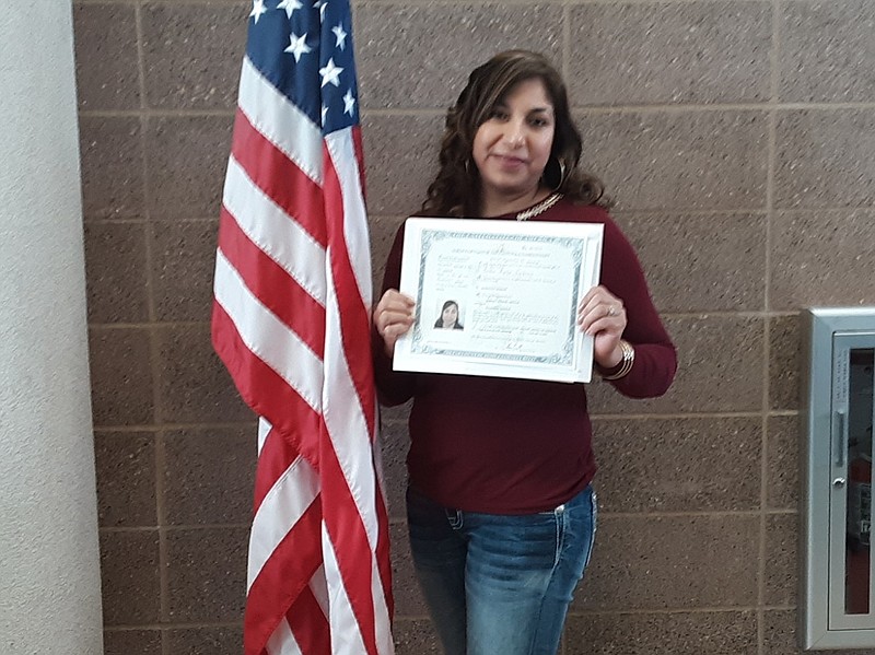 <p>Submitted</p><p>Pompeya Aguilar, who has lived in California for a number of years, recently became a United States citizen. Pompeya works at Burgher Haus and originally hails from Mexico.</p>