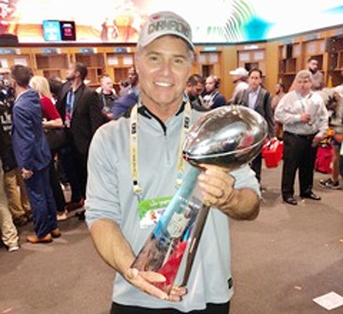 Dr. Michael Monaco, the head doctor for the Kansas City Chiefs and a former Jefferson City Jays football player, holds the Lombardi Trophy Feb. 2 after the Chiefs won the Super Bowl. 