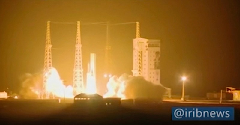 In this image taken from video, an Iranian rocket carrying a satellite is launched Sunday from Imam Khomeini Spaceport in Iran's Semnan province, some 145 miles southeast of Iran's capital, Tehran. The rocket failed to put the satellite into orbit, state television reported, the latest setback for a program the U.S. claims helps Tehran advance its ballistic missile program.