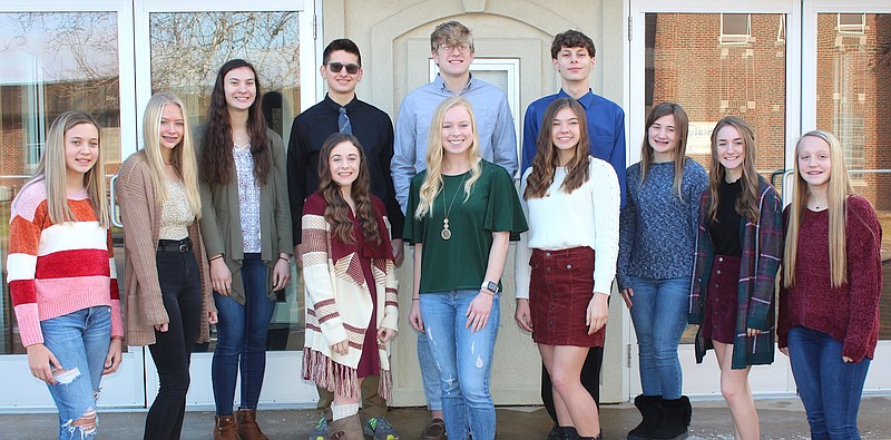 <p>Submitted</p><p>The Eldon High School courtwarming royalty includes, front from left, Trinity Crouch, Anna Herbert and queen Kayleigh Fike, and, back from left, Kelsey Fischer, Chloe Ruark, Cassidy Prater, Caleb Martonfi, king Logan Hall, Ryan Dodds, Alexis DuPont, Emily Guthrie and Emily Davis.</p>