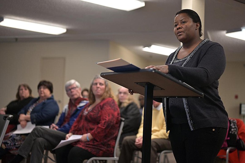 Chandra Lavender speaks to the Joint Texarkana Community Committee about the U.S. Census for 2020 on Tuesday in Texarkana, Texas. 