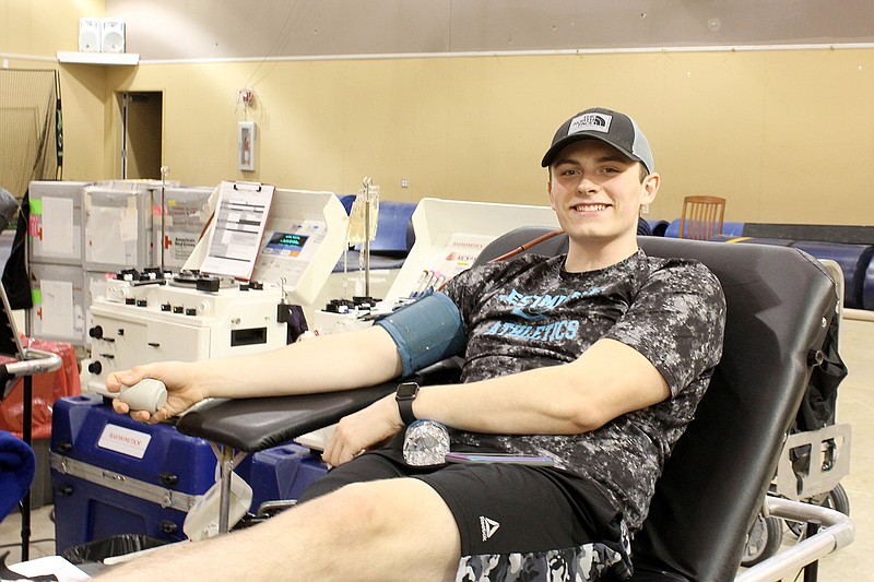 Westminster College student Matthew Guise attended a blood drive at the college Wednesday.