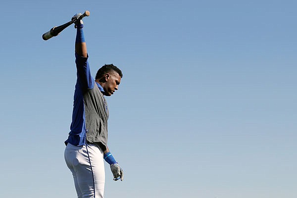 Salvador Perez of the Royals gets ready to bat Wednesday during a spring training session at Surprise, Ariz.