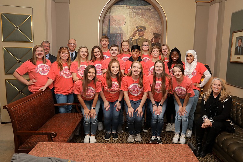 <p>The Fulton High School Leadership Class recently spent the morning at a Leadership Summit hosted by Jefferson City Student Council. Terri Johnson, Missouri Association of Student Councils, led a presentation on “How to Be An Influencer,” and members were able to network with other leaders from across the state of Missouri. FHS StuCo then headed to the Capitol to meet with Sen. Jeanie Riddle, Rep. Travis Fitzwater and Rep. Kent Haden to discussed the importance of serving others through leadership.</p><p>Front row: Kayla Neal, Reagan Hill, Kelly Gillespie, Madalyn Henley, Makenzie Horr and Sen. Jeanie Riddle.</p><p>Second row: Morgan Davison, Janet Trowbridge, Rylee Baker, Elaina Gray, Jackson Caswell, Ahmad-Bahir Sherzad, Owen Uhls, Nykiah Pittman and Lima Sherzad.</p><p>Back row: Rep. Kent Haden, Rep. Travis Fitzwater, Aiden Haglund, Alex Trowbridge, Alexis Raebel and Kayanna Gaines.</p>