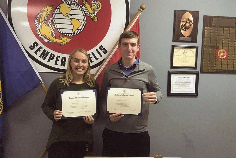 <p>Submitted</p><p>Jamestown High School senior Clark Rohrbach, right, and Kaylie Slawson, of Iberia, were two of four Central Missouri-area students honored with the Niangua Chapter Daughters of the American Revolution Good Citizen Award.</p>